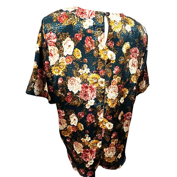 Vintage Shiny Floral Blouse by Notations Sz 16 Plus Womens Shirt Green Short Sle - Picture 2 of 11